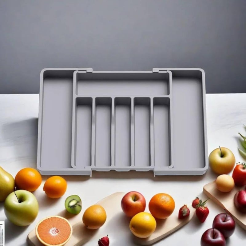 Expandable Kitchen Drawer Organizer, Utensil Holder with Large Capacity (gray)